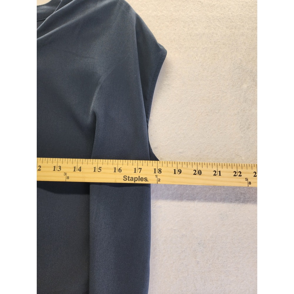 Banana Republic Petite XS Navy Blue Pleated V-Neck Sleeveless Chiffon Blouse Top - Picture 5 of 8